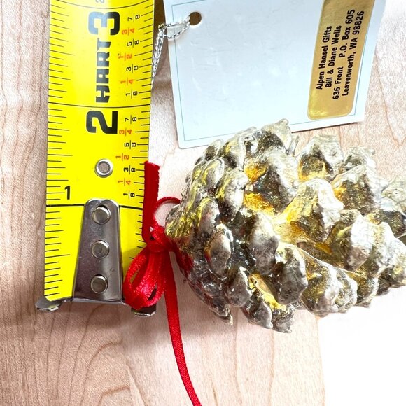 Silver Pine Pinecone Ornament With Red Bow - Picture 15 of 15